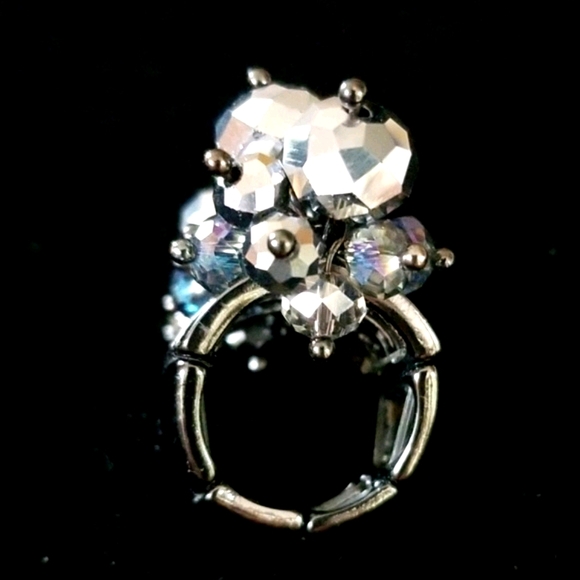 Vintage Gunmetal Beaded Stretch Statement Ring One Size - Picture 9 of 11